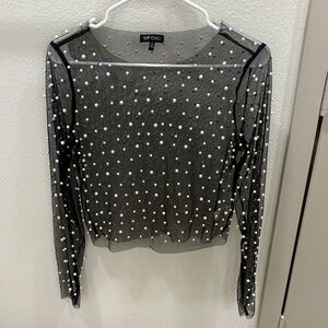 Black Sheer Pearl Embellished Women's Top